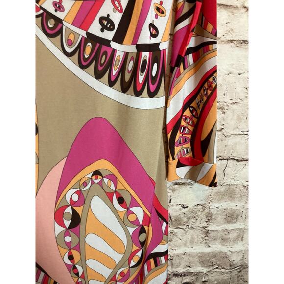 Etcetera Midi Dress Womens 6 Pink Retro Florals Shift Long Sleeve Stretch - Picture 9 of 15